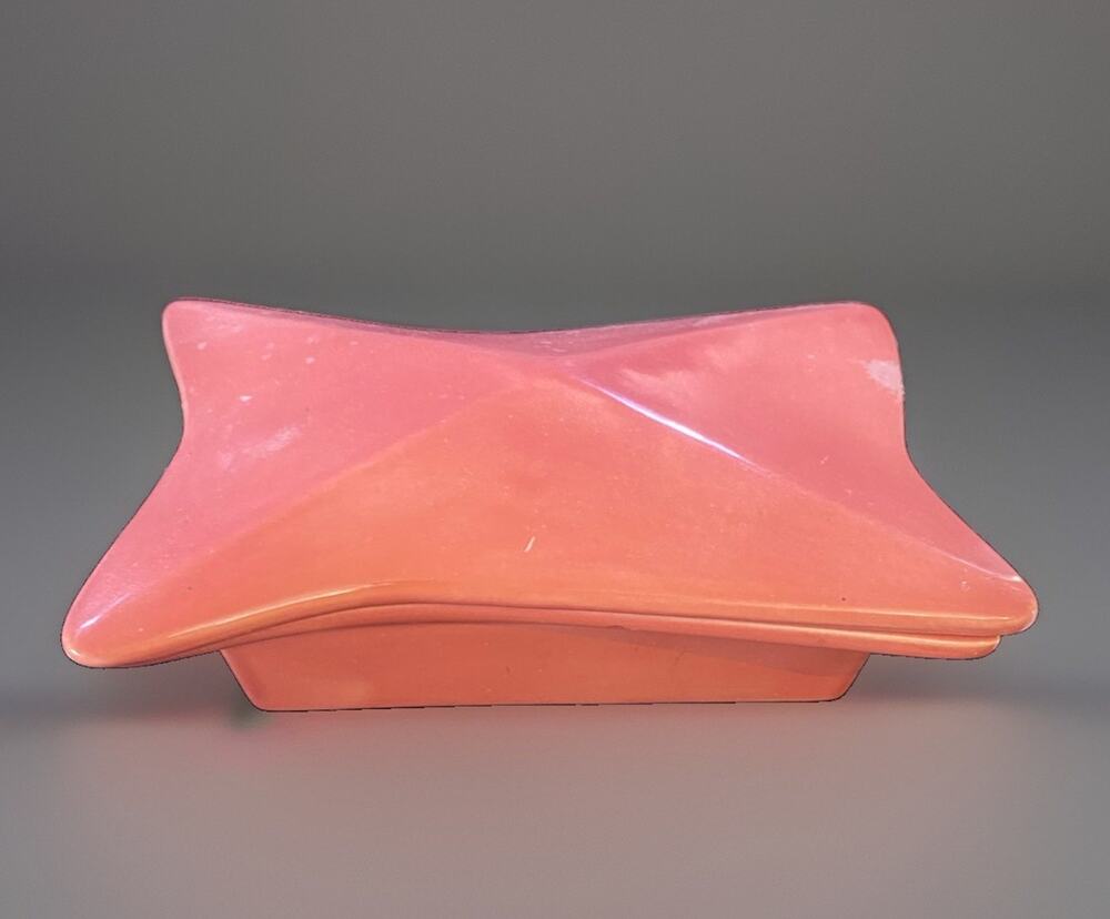 Vintage Midcentury Brayton Persimmon Geometric Covered Dish 8" x 5.5" x 3"